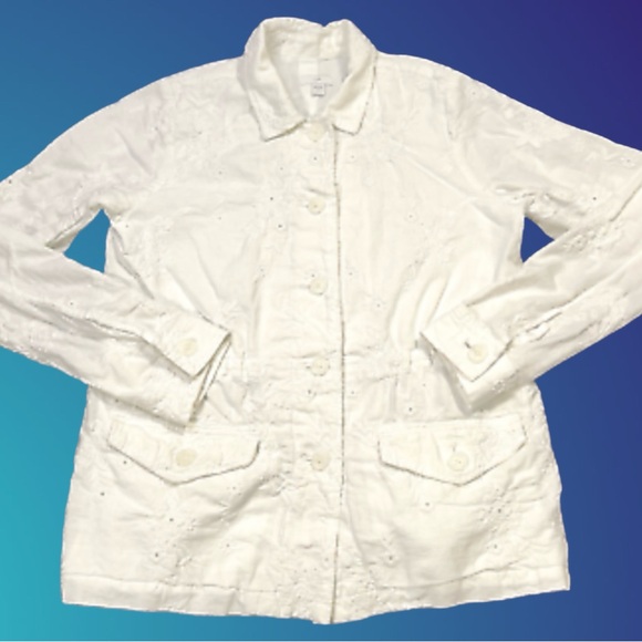 J JILL lightweight linen & cotton eyelet jacket, Sz S - Picture 10 of 10